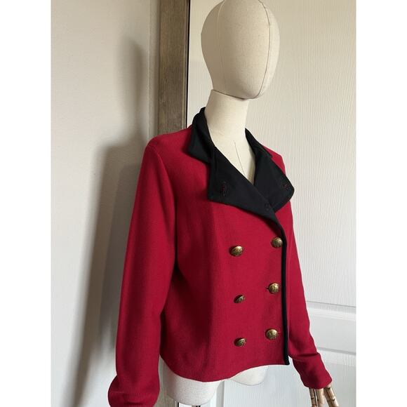 Lauren Ralph Lauren Red Knit Military Double Breasted Sweater Cardigan Sz Large - Picture 4 of 16